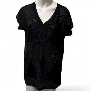 Miss Me sheer beaded front shirt. Med. NWT